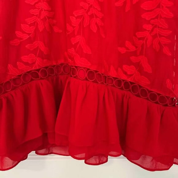Selfie Leslie Red Mini Dress  Swiss Dot Ruffle Cutout Partywear Medium BNWT - Picture 2 of 8